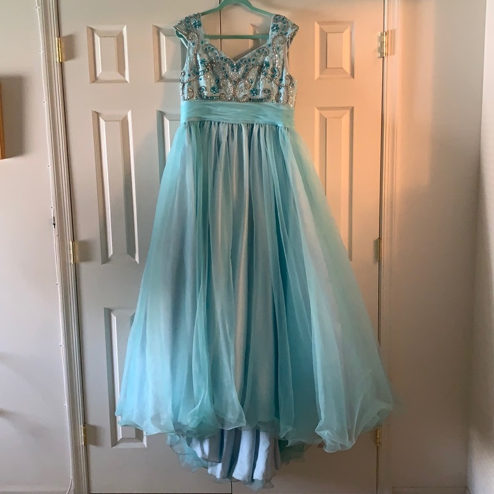 girls teal gown with stoning
